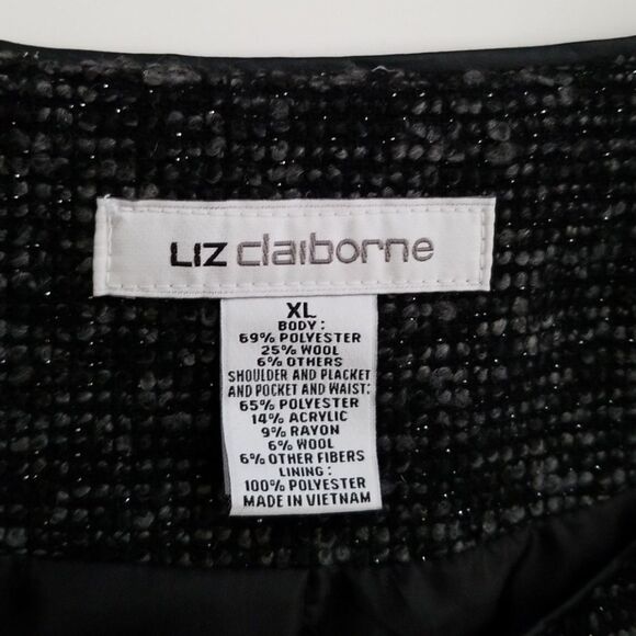 LIZ CLAIBORNE womens XL black & gray wool blend jacket - Picture 2 of 5